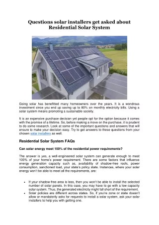 questions solar installers get asked about