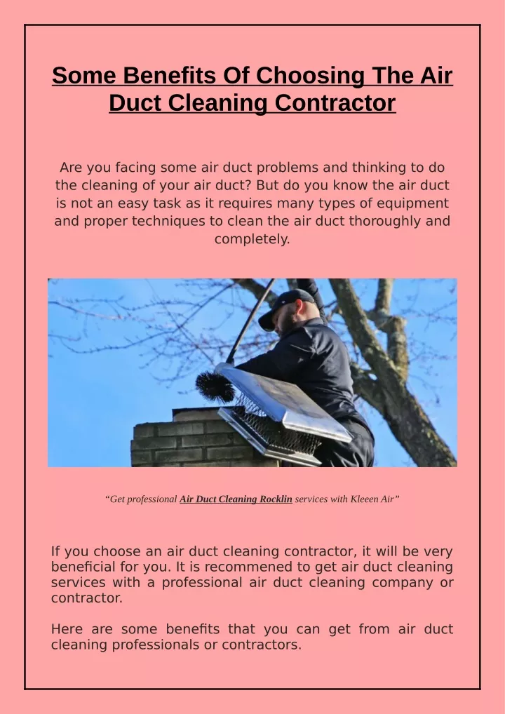 some benefits of choosing the air duct cleaning