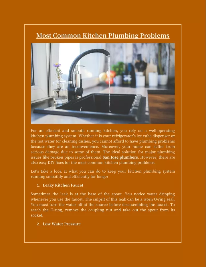 most common kitchen plumbing problems