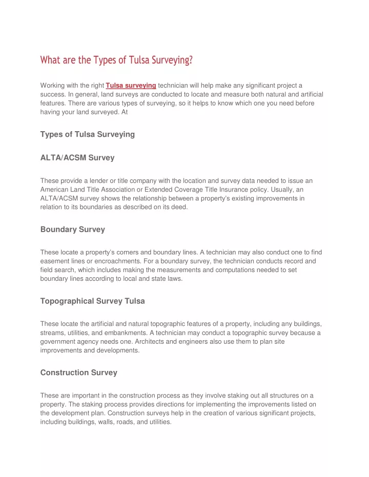 what are the types of tulsa surveying