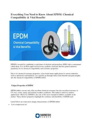 Everything You Need to Know About EPDM: Chemical Compatibility & Vital Benefits.