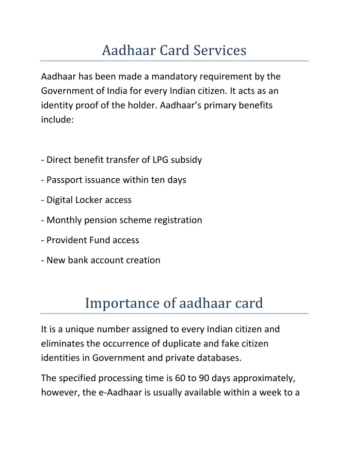 aadhaar card services