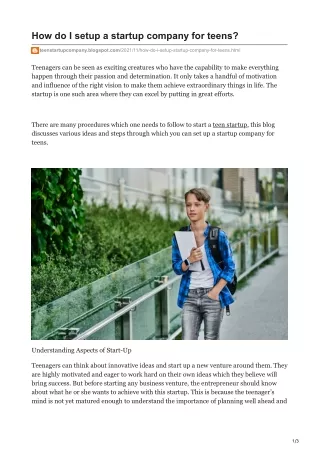 How do I setup a startup company for teens