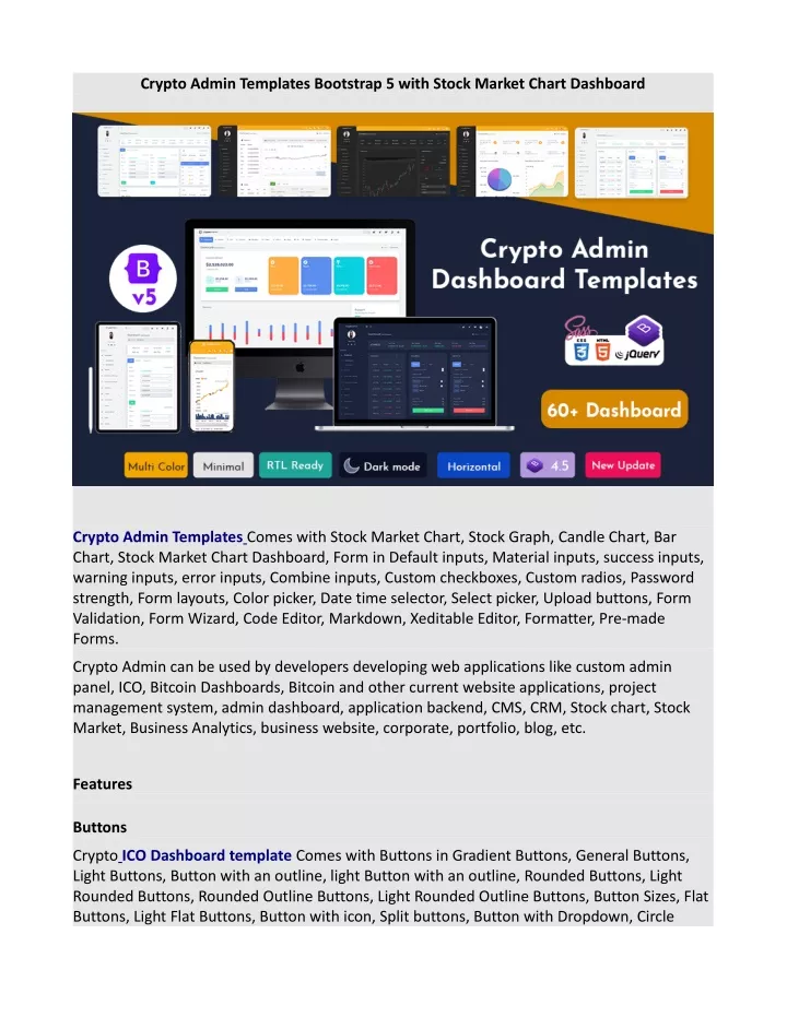 crypto admin templates bootstrap 5 with stock