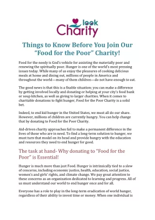 Things to Know Before You Join Our “Food for the Poor” Charity!