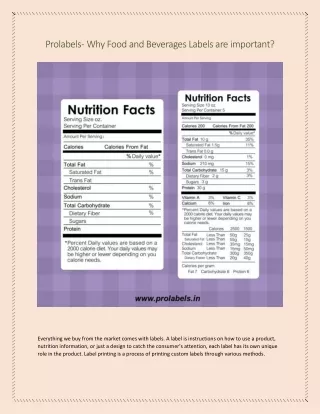 Prolabels - Why Food and Beverages Labels are important