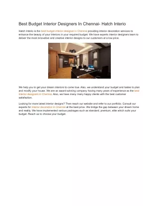 Best Budget Interior Designers In Chennai- Hatch Interio