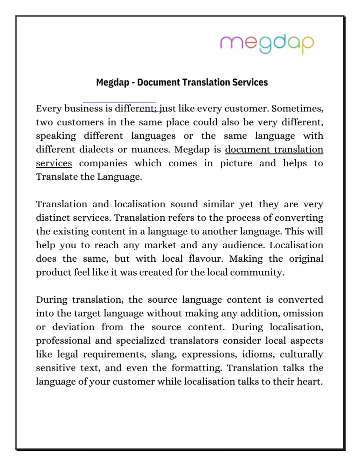 megdap document translation services