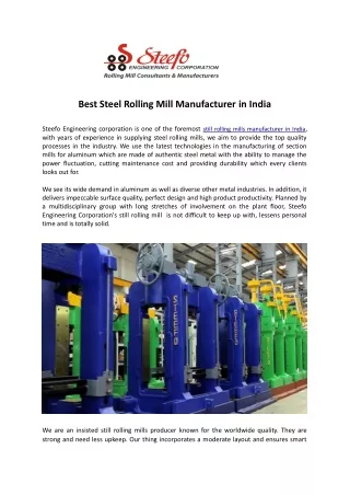 Best Steel Rolling Mill Manufacturer in India