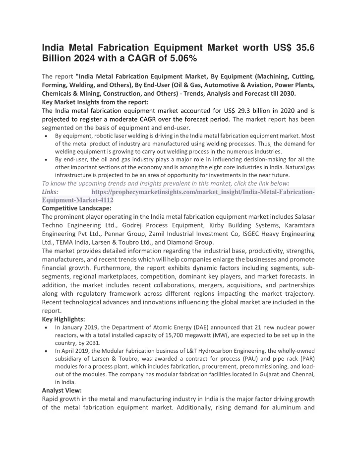 india metal fabrication equipment market worth