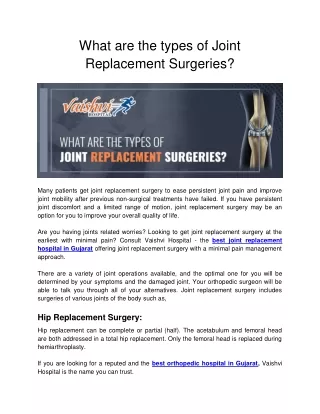 What are the types of Joint Replacement Surgeries