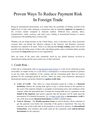 Proven Ways To Reduce Payment Risk In Foreign Trade