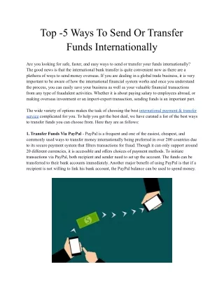 Top -5 Ways To Send Or Transfer Funds Internationally