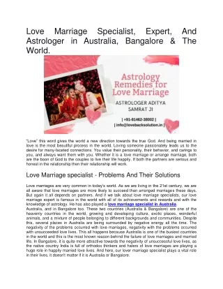 Love Marriage Specialist Astrologer in Australia, Bangalore & The World