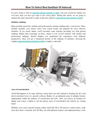 how to select best institute of autocad