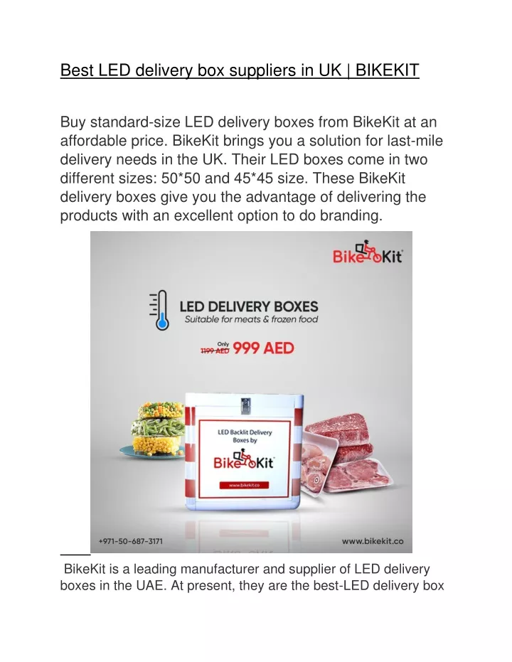 best led delivery box suppliers in uk bikekit