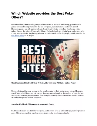 Which Website provides the Best Poker Offers