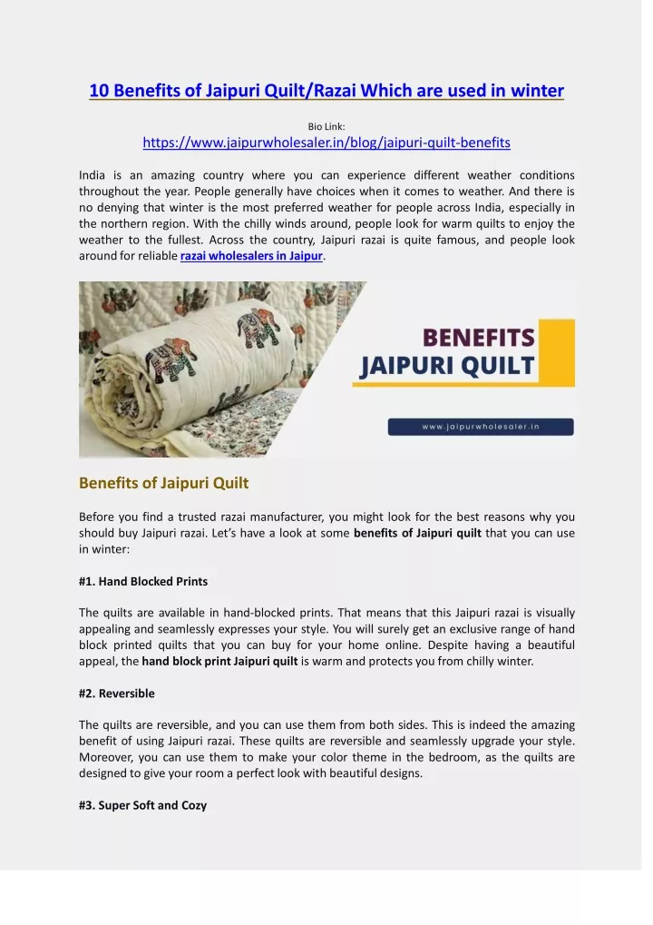 10 benefits of jaipuri quilt razai which are used