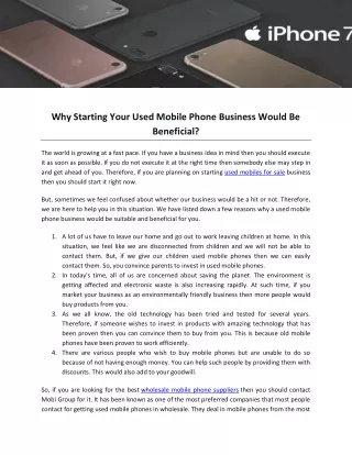 Why Starting Your Used Mobile Phone Business Would Be Beneficial