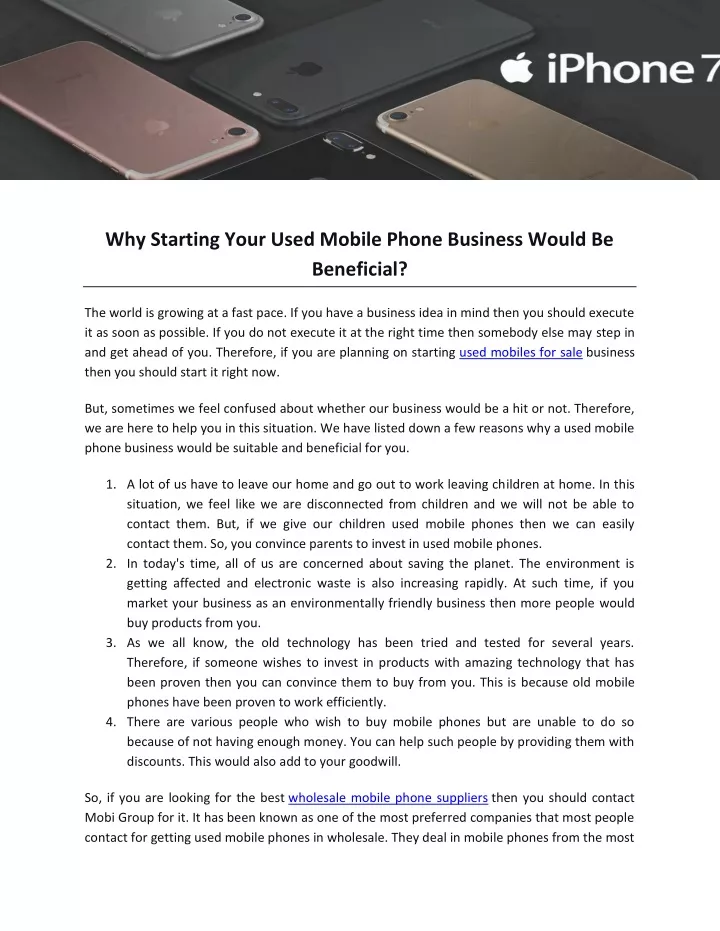 why starting your used mobile phone business