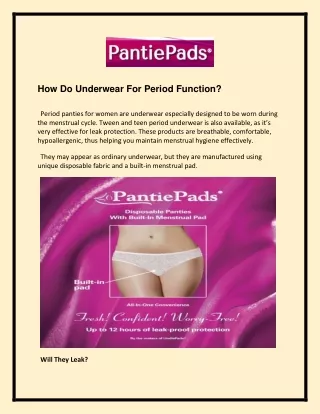 how do underwear for period function