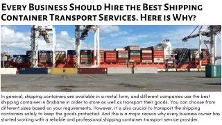 Every Business Should Hire the Best Shipping Container Transport Services. Here is Why Container Cartage