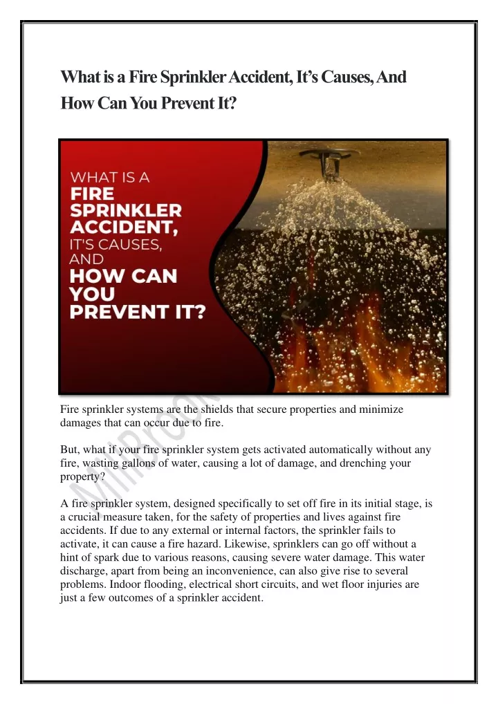 what is a fire sprinkler accident it s causes