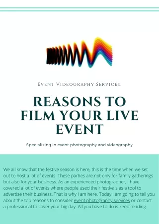 Event Videography Services: Reasons To Film Your Live Event
