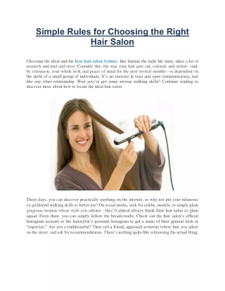 Simple Rules for Choosing the Right Hair Salon