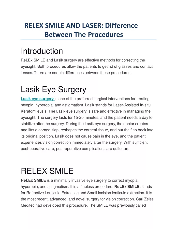 relex smile and laser difference between the procedures