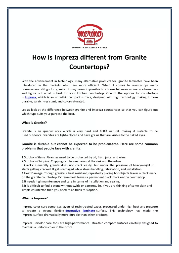 how is impreza different from granite countertops