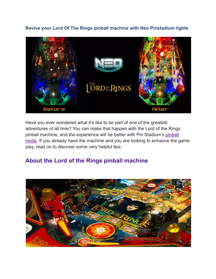 revive your lord of the rings pinball machine