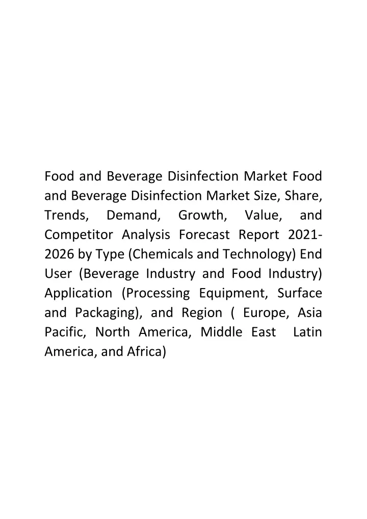 food and beverage disinfection market food