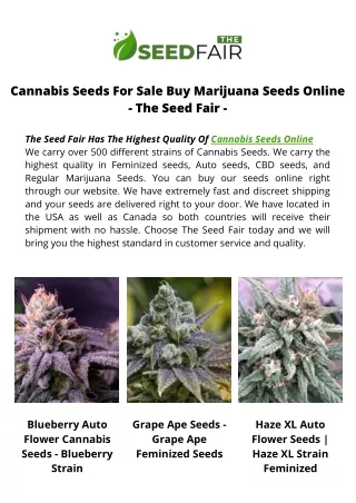 Cannabis Seeds For Sale - Buy Marijuana Seeds Online - The Seed Fair