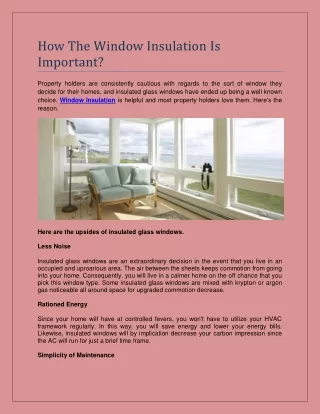 How The Window Insulation Is Important
