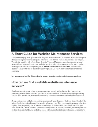 a short guide for website maintenance services