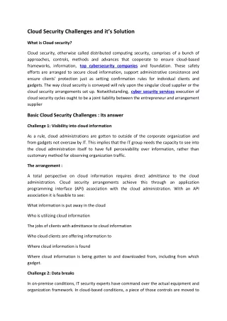 cloud security challenges and it s solution