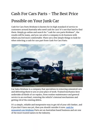 Cash For Cars Parts - The Best Price Possible on Your Junk Car
