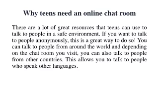 Why teens need an online chat room