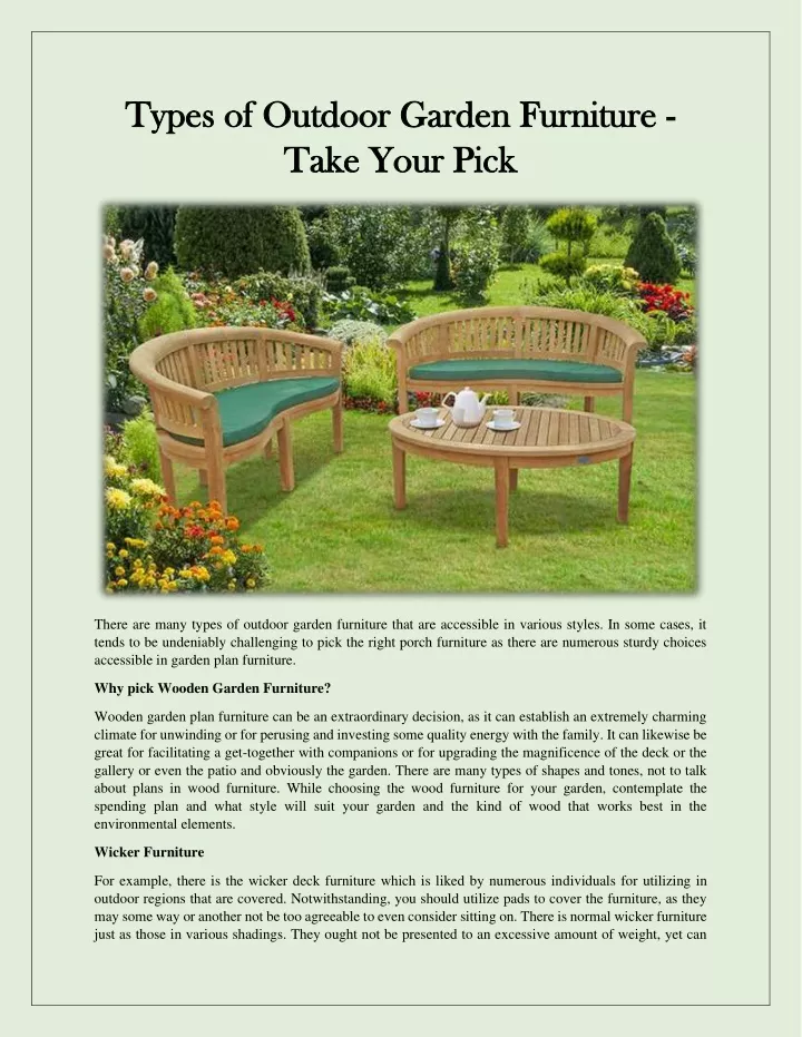 types of outdoor garden furniture types