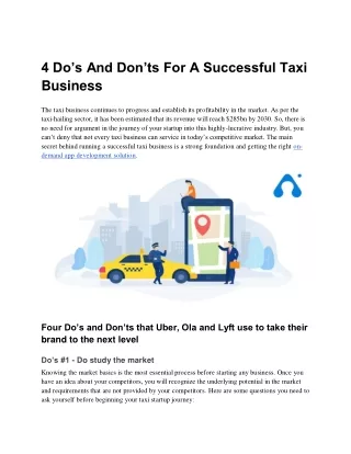 Do’s and Don’ts for a Successful Taxi Business