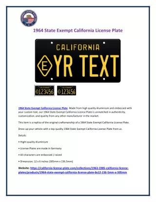 1964 state exempt california license plate