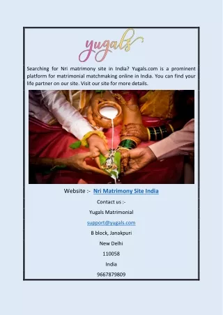 Nri Matrimony Site India | Yugals.com