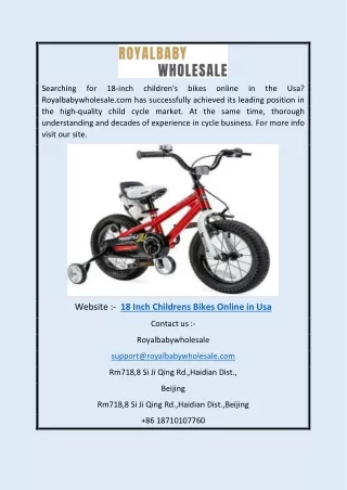 18 Inch Childrens Bikes Online in Usa | Royalbabywholesale.com