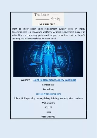 Joint Replacement Surgery Cost India | Bonecliniq.com