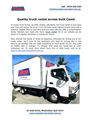 Quality truck rental across Gold Coast