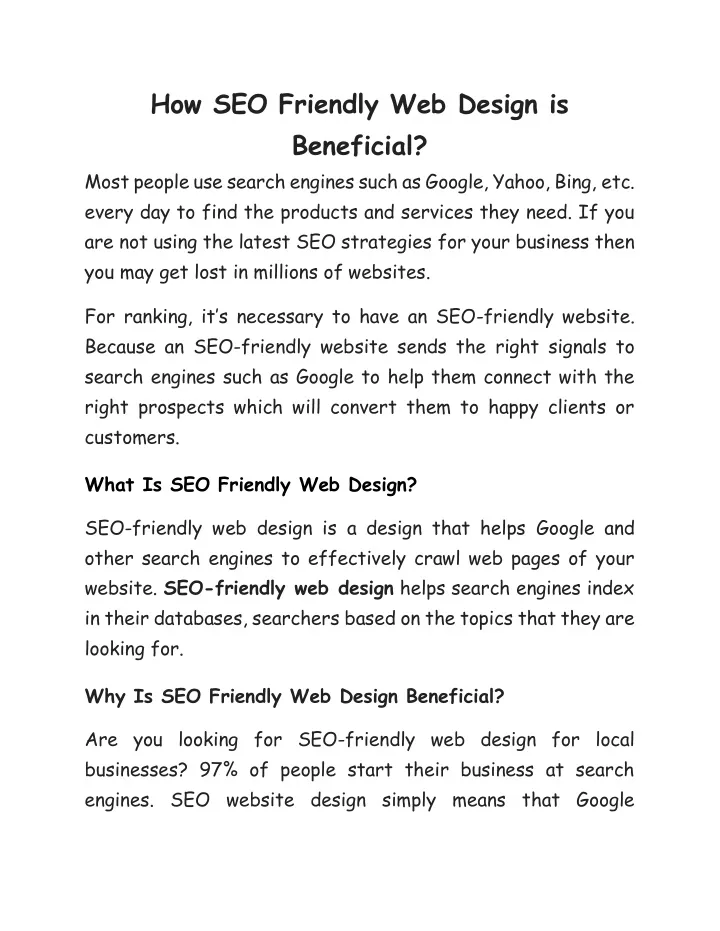 how seo friendly web design is beneficial most