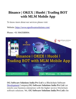 binance okex huobi trading bot with mlm mobile app
