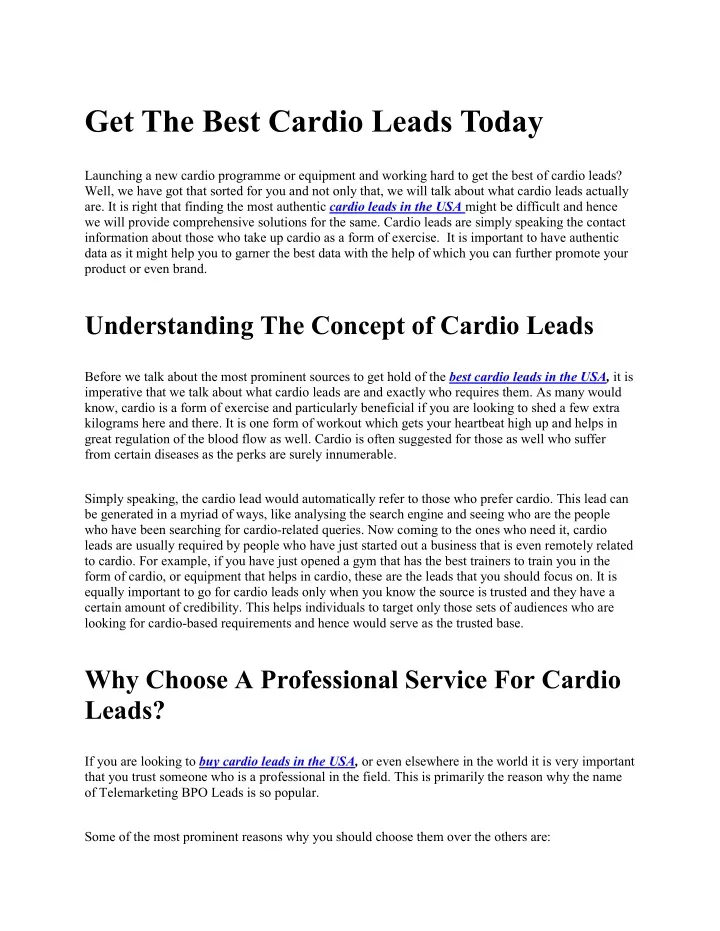 get the best cardio leads today