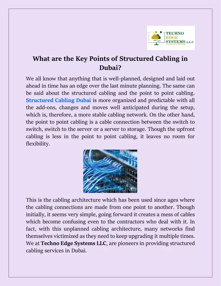 what are the key points of structured cabling